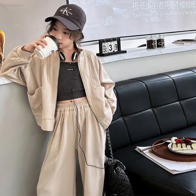 木木屋 半高领舒适亲肤简约拉链长袖纯色长裤休闲运动套装青少年