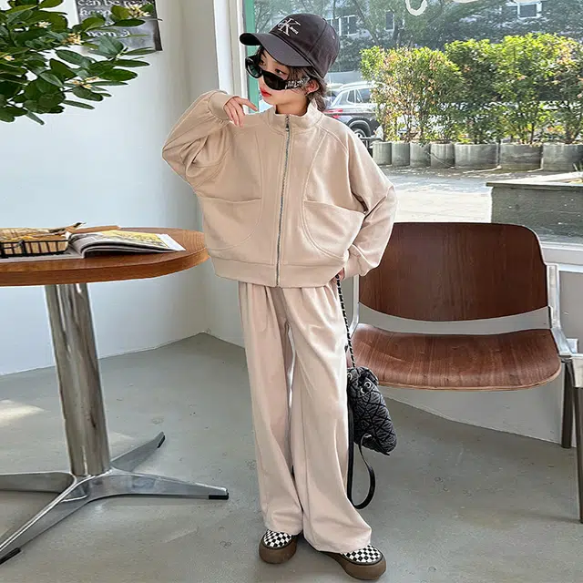木木屋 半高领舒适亲肤简约拉链长袖纯色长裤休闲运动套装青少年