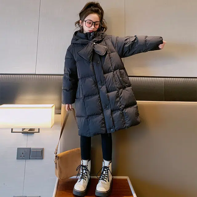 木木屋 连帽洋气纯色休闲长袖羽绒服 黑色 青少年