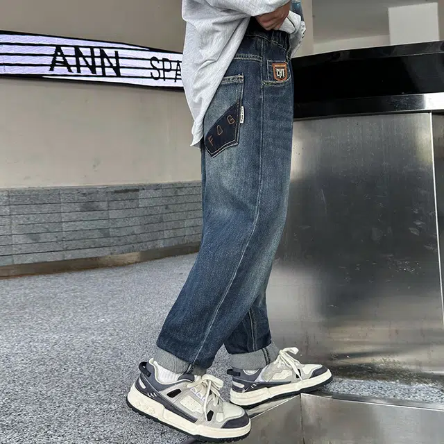 木木屋 纯色舒适透气牛仔裤 青少年 蓝色