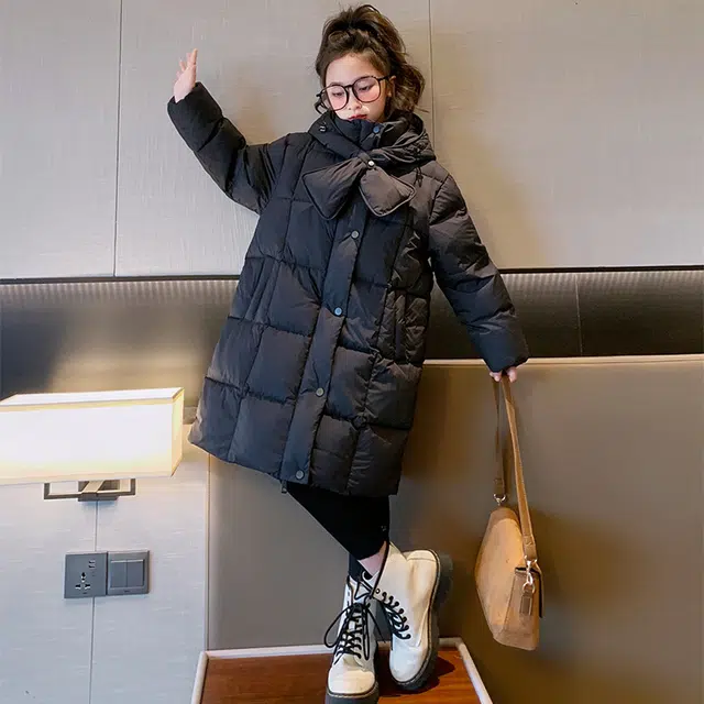 木木屋 连帽洋气纯色休闲长袖羽绒服 黑色 青少年