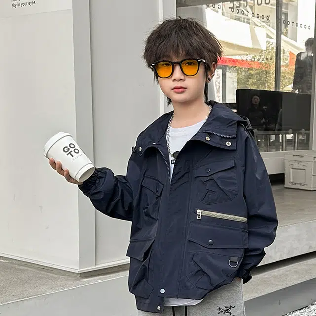 木木屋 通勤舒适连帽拉链夹克外套 藏青色青少年