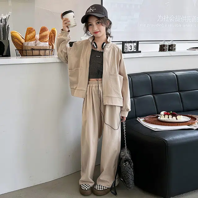 木木屋 半高领舒适亲肤简约拉链长袖纯色长裤休闲运动套装青少年