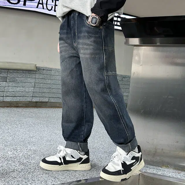 木木屋 大口袋百搭舒适透气牛仔裤 青少年 蓝色