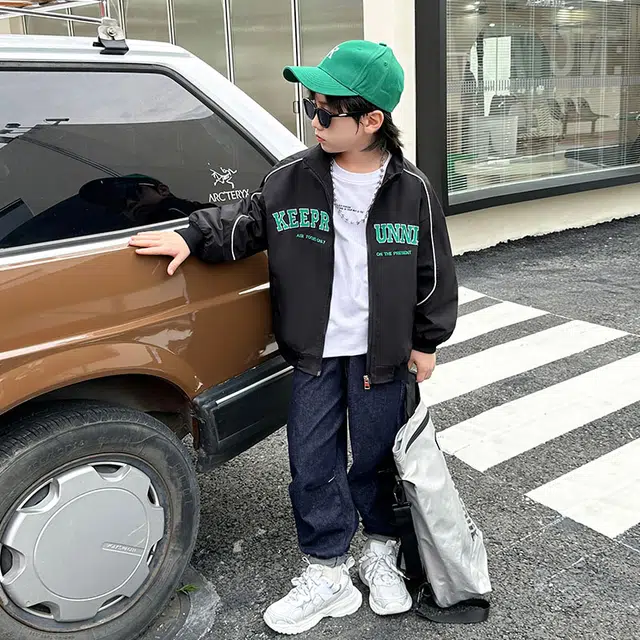 木木屋 复古运动立领侧边条纹舒适柔软轻盈夹克外套 儿童款