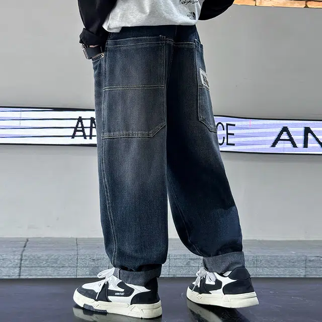 木木屋 大口袋百搭舒适透气牛仔裤 青少年 蓝色