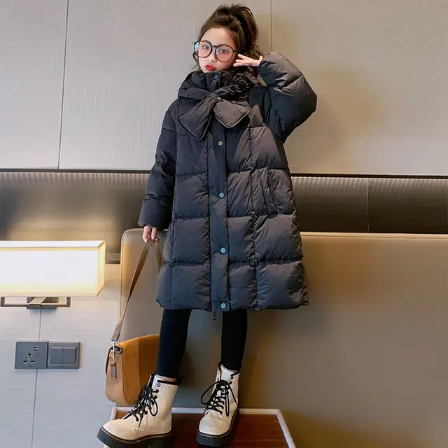 木木屋 连帽洋气纯色休闲长袖羽绒服 黑色 青少年