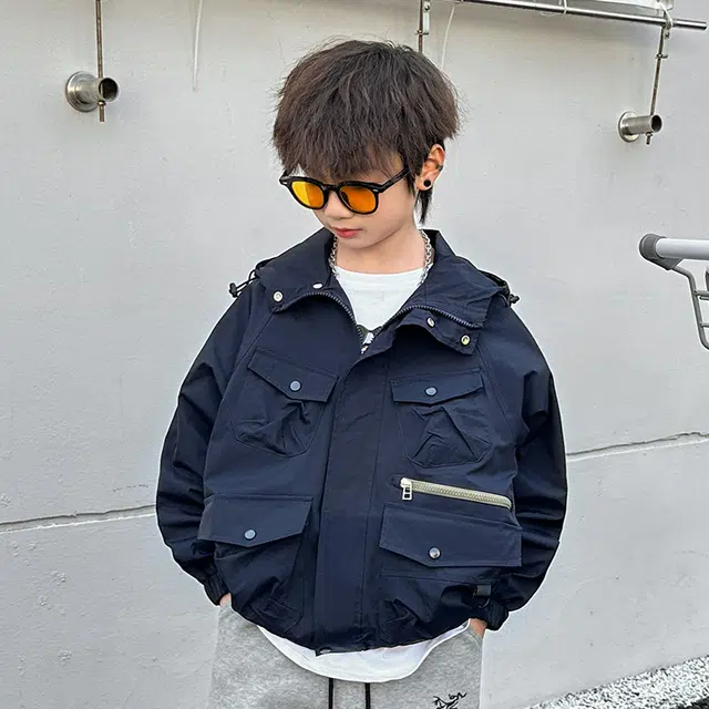木木屋 通勤舒适连帽拉链夹克外套 藏青色青少年