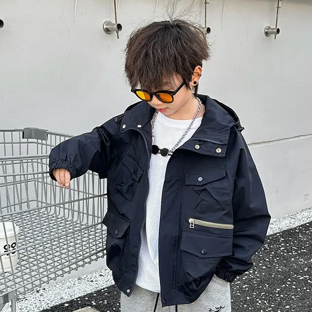 木木屋 通勤舒适连帽拉链夹克外套 藏青色青少年