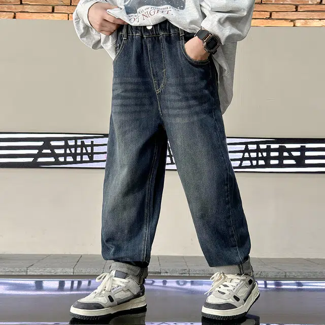 木木屋 纯色舒适透气牛仔裤 青少年 蓝色