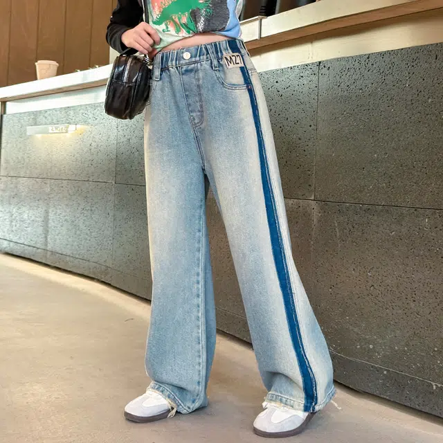 木木屋 舒适柔软亲肤洋气百搭松紧腰牛仔裤 青少年 蓝色