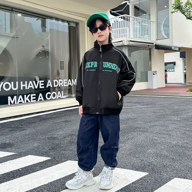 木木屋 复古运动立领侧边条纹舒适柔软轻盈夹克外套 儿童款