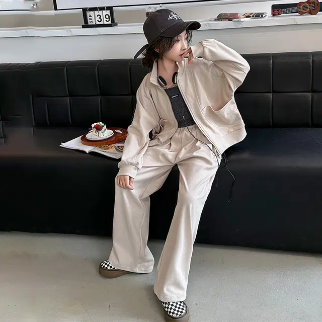 木木屋 半高领舒适亲肤简约拉链长袖纯色长裤休闲运动套装青少年