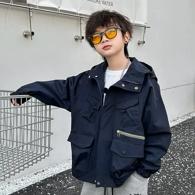 木木屋 通勤舒适连帽拉链夹克外套 藏青色青少年