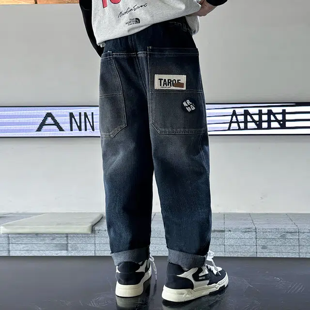 木木屋 大口袋百搭舒适透气牛仔裤 青少年 蓝色