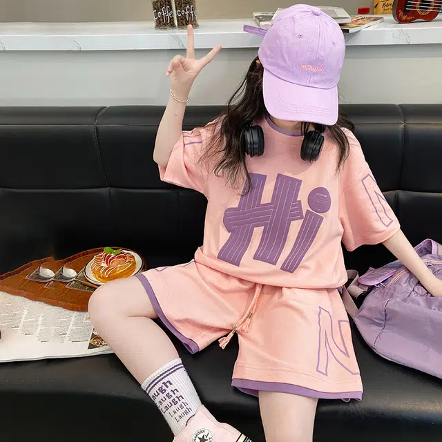 木木屋 时尚柔软亲肤洋气宽松轻盈百搭透气休闲运动套装青少年
