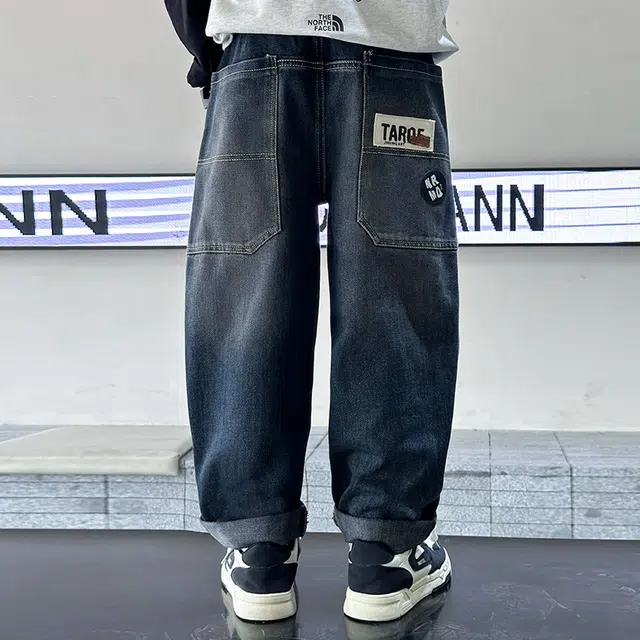 木木屋 大口袋百搭舒适透气牛仔裤 青少年 蓝色