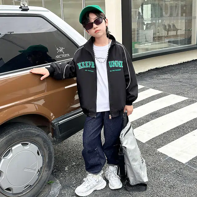 木木屋 复古运动立领侧边条纹舒适柔软轻盈夹克外套 儿童款