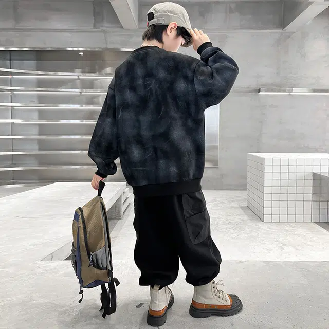 木木屋 时尚柔软亲肤洋气百搭个性潮流休闲运动套装 黑色青少年