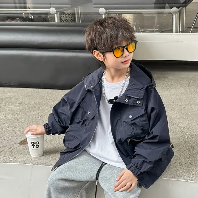 木木屋 通勤舒适连帽拉链夹克外套 藏青色青少年