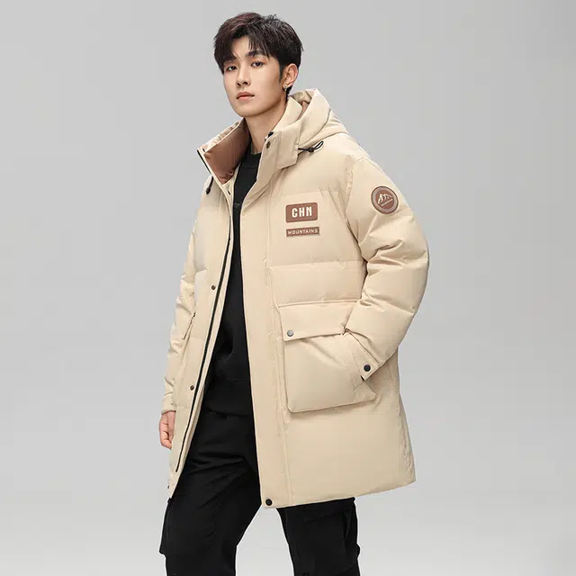 鸭鸭 时尚百搭中长款纯色长袖羽绒服 男女同款