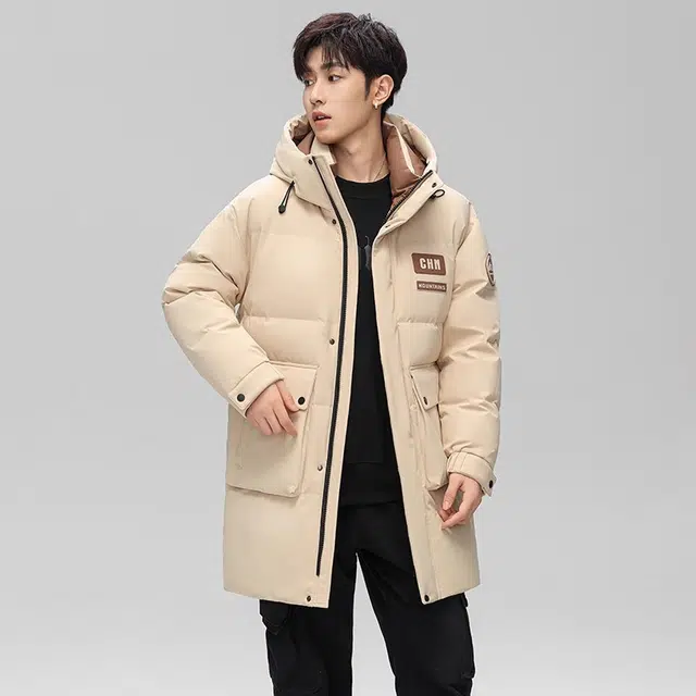 鸭鸭 时尚百搭中长款纯色长袖羽绒服 男女同款