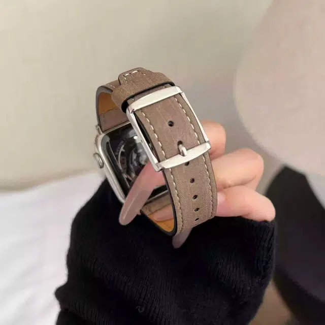老佳 苹果适用 手表表带 牛皮材质 方扣树纹皮男女通用