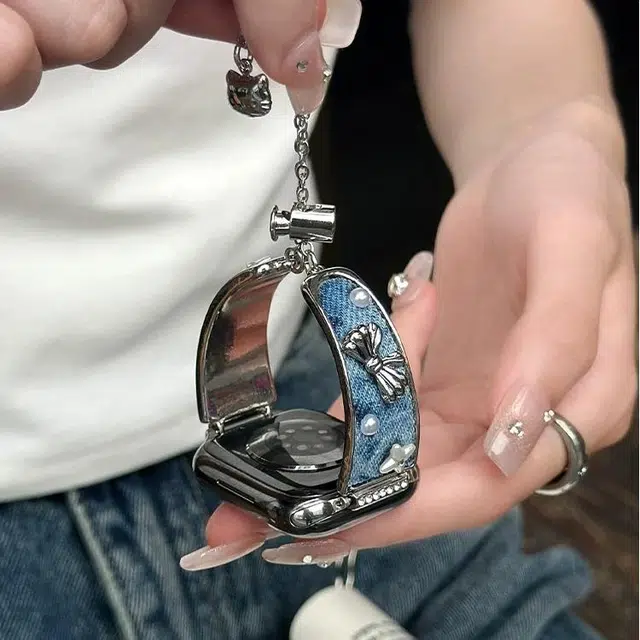 老佳 苹果适用 手表表带 帆布材质 镂空小猫手镯表带男女通用