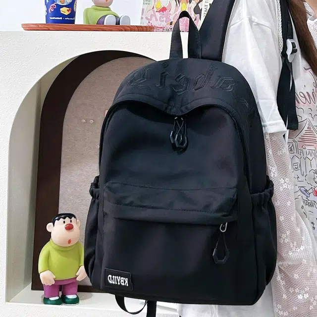 單倉 韩系高颜值字母印花小众设计背包初高中学生大容量轻便耐磨书包 尼龙布 双肩包 常规 男女同款情侣款 黑色/红色/绿色/蓝色/粉色