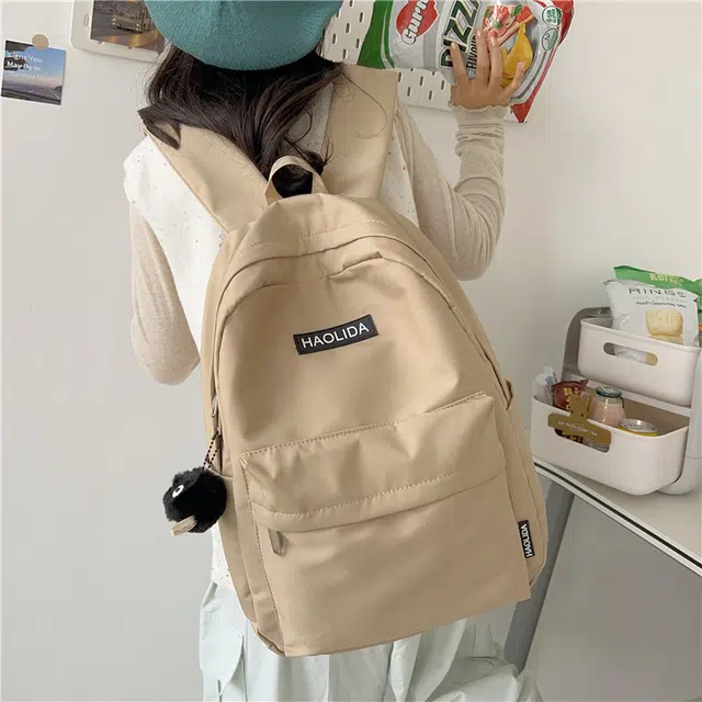 單倉 韩版休闲简约设计初高中通勤百搭背包 尼龙 双肩包 常规 男女同款情侣款 白色/黑色/红色/卡其色/蓝色