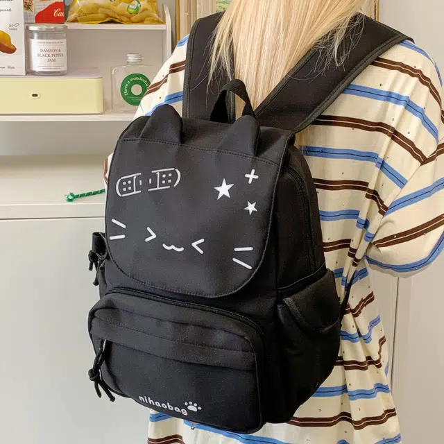 單倉 高颜值可爱猫咪日系可拆卸学院风轻便耐磨背包初高中学生大容量通勤百搭书包 尼龙布 双肩痛包 常规 女款 黄色/绿色/蓝色/黑色