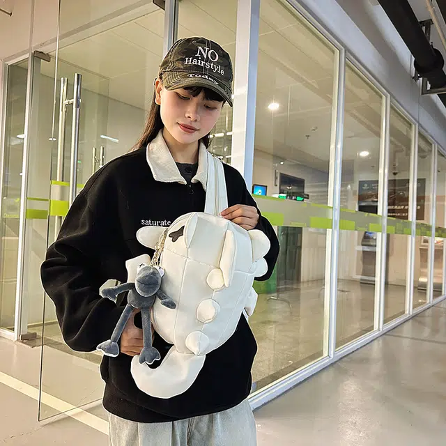 單倉 高颜值设计可爱鲨鱼学生书包潮流通勤百搭 尼龙 背包双肩包 男女同款情侣款 白色/灰色/黑色