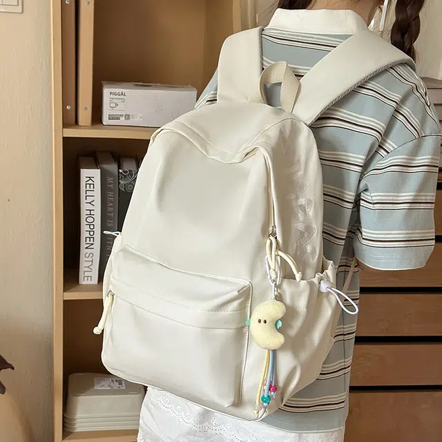 單倉 高颜值小清新设计学院风通勤百搭背包初高中学生大容量轻便耐磨书包 尼龙 双肩包 常规 男女同款情侣款 白色/粉色/蓝色/黑色/黄色