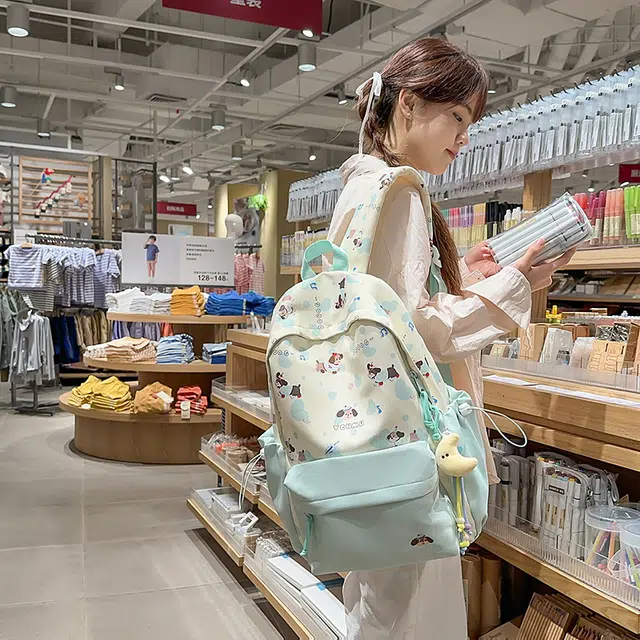 單倉 高颜值印花设计学院风轻便耐磨书包初高中学生大容量通勤百搭背包 尼龙 双肩包 常规 男女同款情侣款 黑色/粉色/蓝色/绿色/黄色