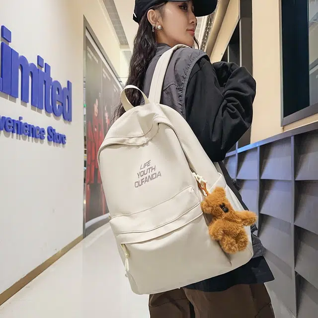 單倉 高级感时尚简约设计学院风通勤百搭背包初高中学生大容量轻便耐磨书包 尼龙 双肩包 常规 男女同款情侣款 白色/红色/灰色/黑色