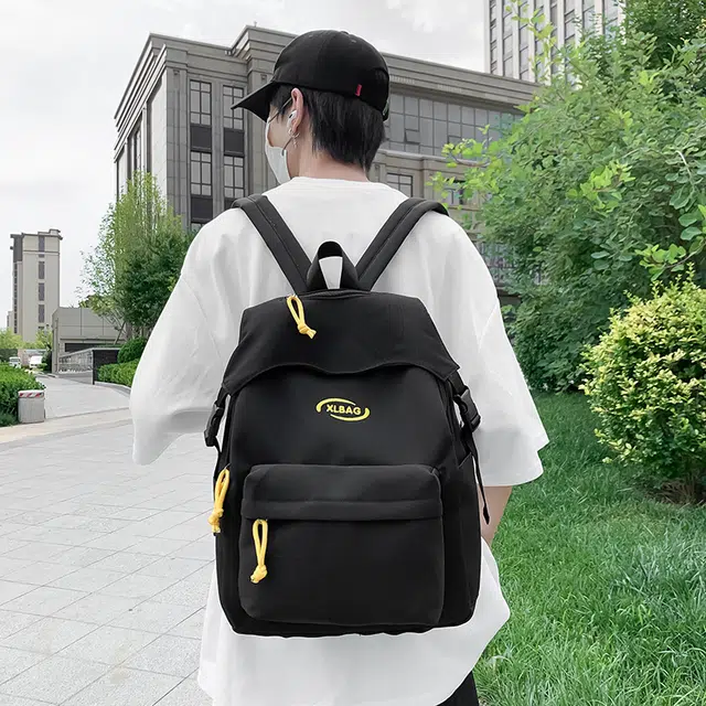 單倉 韩系高颜值简约字母时尚设计背包初高中学生大容量通勤百搭 尼龙 双肩包 男女同款情侣款 黑色/红色/黄色/卡其色/蓝色