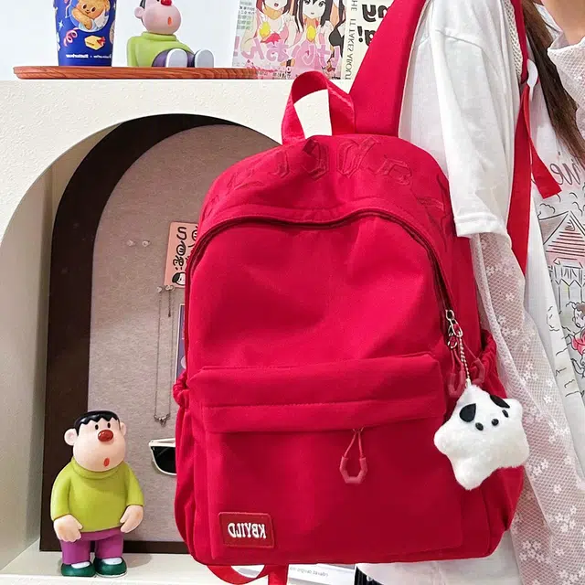 單倉 韩系高颜值字母印花小众设计背包初高中学生大容量轻便耐磨书包 尼龙布 双肩包 常规 男女同款情侣款 黑色/红色/绿色/蓝色/粉色