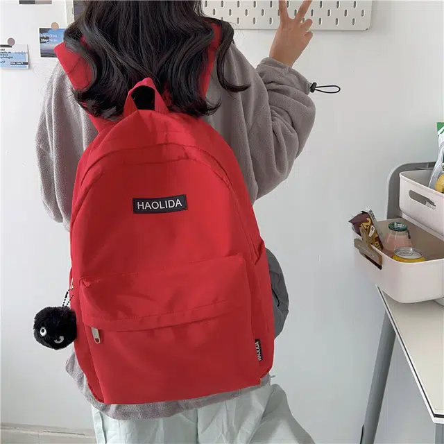 單倉 韩版休闲简约设计初高中通勤百搭背包 尼龙 双肩包 常规 男女同款情侣款 白色/黑色/红色/卡其色/蓝色