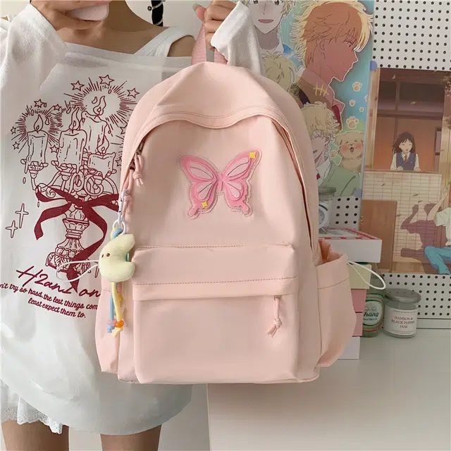 單倉 可爱元气小清新日系高颜值轻便耐磨背包学院风初高中学生大容量通勤百搭书包 牛津布 双肩包 常规 女款 粉色/蓝色/黄色/绿色