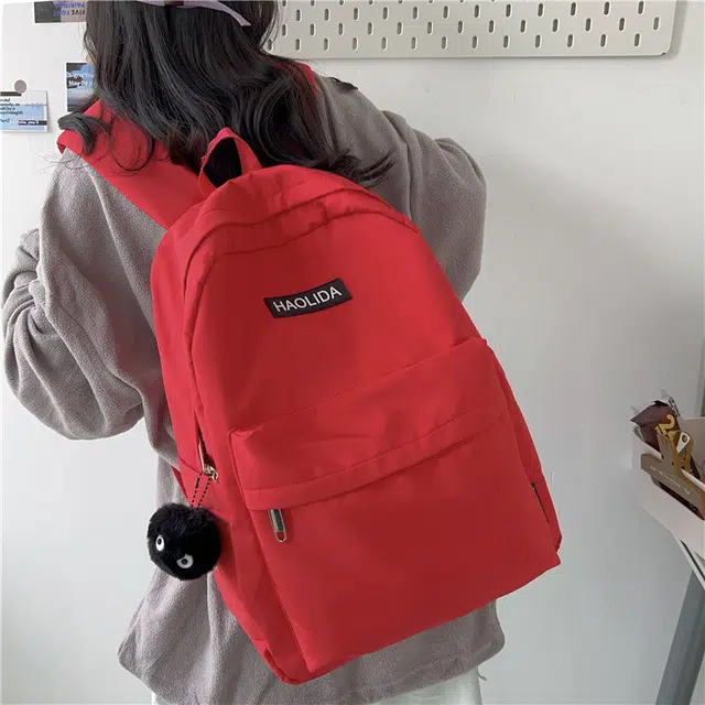 單倉 韩版休闲简约设计初高中通勤百搭背包 尼龙 双肩包 常规 男女同款情侣款 白色/黑色/红色/卡其色/蓝色