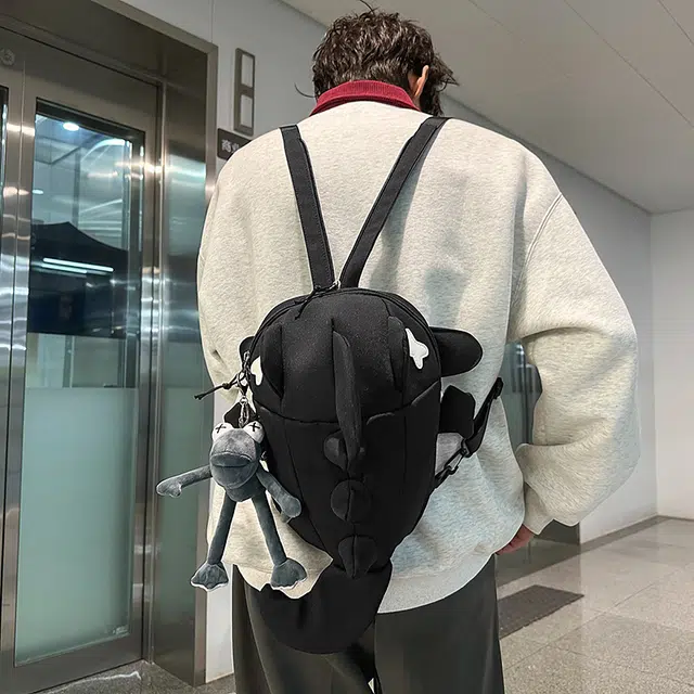 單倉 高颜值设计可爱鲨鱼学生书包潮流通勤百搭 尼龙 背包双肩包 男女同款情侣款 白色/灰色/黑色