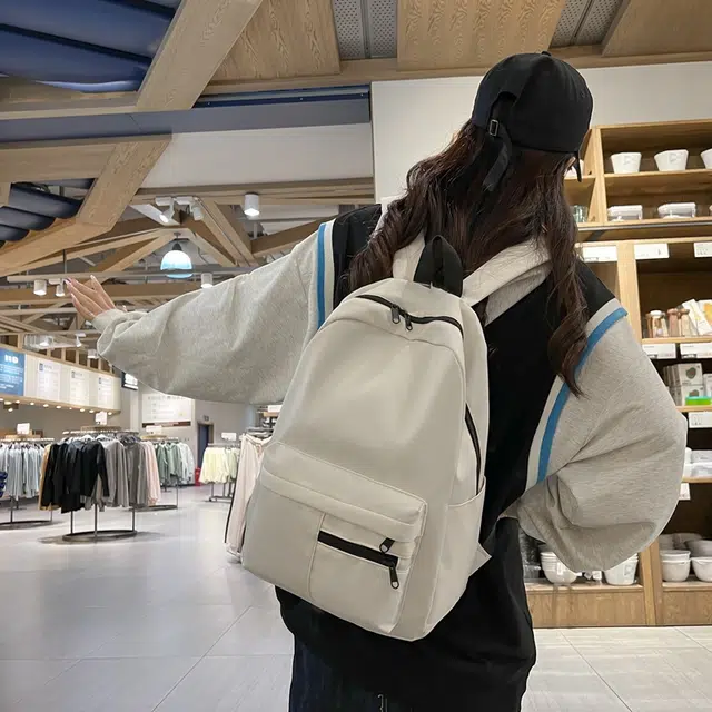 單倉 高级感简约设计学院风通勤百搭背包初高中学生大容量轻便耐磨书包 尼龙 双肩包 常规 男女同款情侣款 白色/粉色/蓝色/绿色/黑色