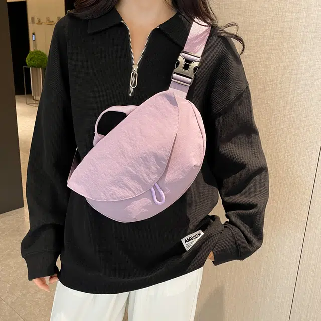 單倉 休闲简约轻便运动 尼龙布 斜挎包 男女同款情侣款 米白色/黑色/紫色/卡其色/绿色