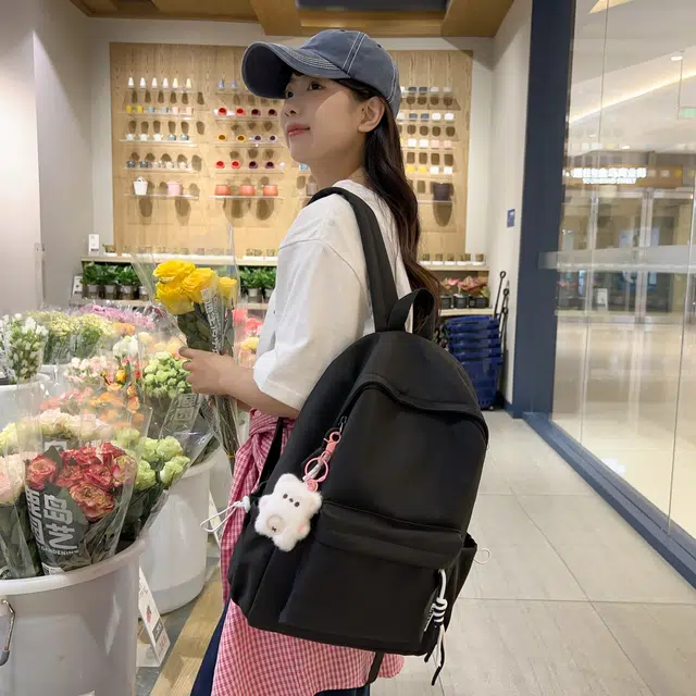 單倉 纯色小清新轻便书包学生小众高颜值 尼龙 背包双肩包 男女同款情侣款 黑色/黄色/桔色/绿色/白色/粉色