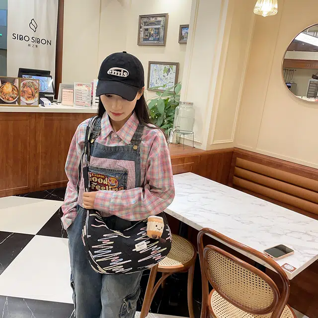 單倉 韩版高颜值初高中学生大容量斜挎包时尚设计百搭手提包帆布包 帆布 手拎单肩包 女款 白色/粉色/黄色/黑色