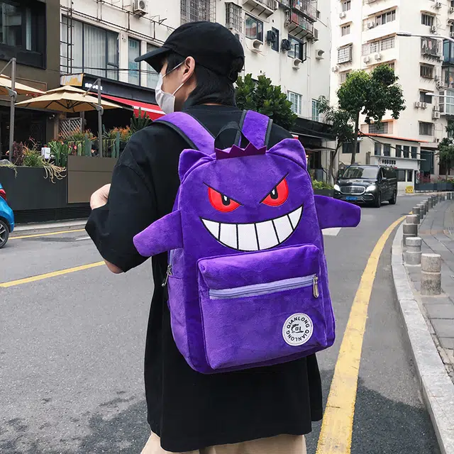 單倉 小众设计休闲百搭个性潮酷书包初高中学生大容量卡通搞怪吸睛 毛绒 电脑背包双肩包 常规 男女同款情侣款 黑色