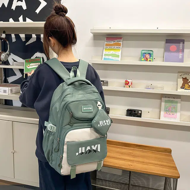 單倉 初高中学生大容量撞色书包耐磨防水多口袋百搭 尼龙 电脑背包旅行双肩包 男女同款情侣款 多色