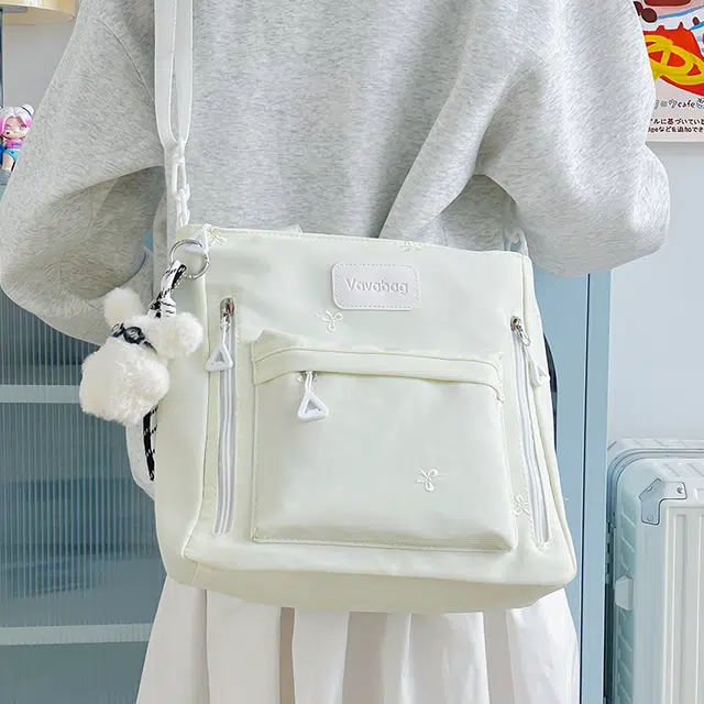 單倉 高颜值彩色时尚设计学院风通勤百搭腋下斜挎包初高中轻便耐磨手提包 尼龙 托特购物袋单肩包 常规 女款 白色/粉色/黄色/蓝色/黑色