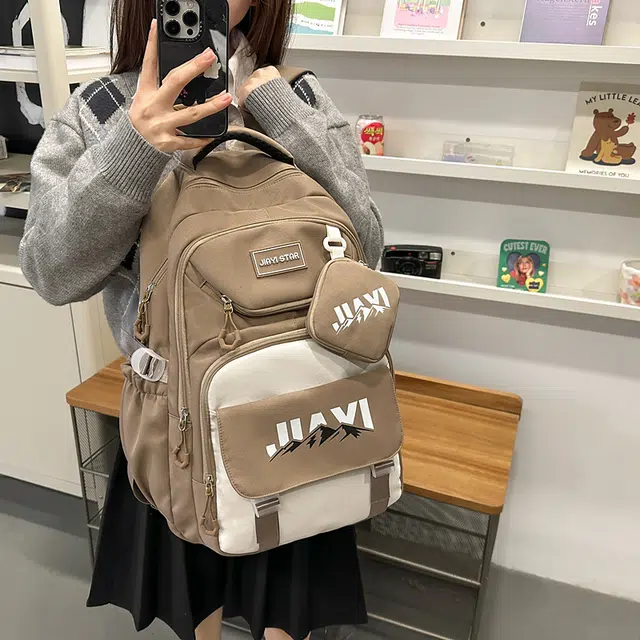 單倉 初高中学生大容量撞色书包耐磨防水多口袋百搭 尼龙 电脑背包旅行双肩包 男女同款情侣款 多色