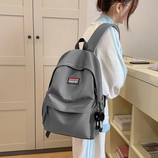 單倉 日系简约休闲学院风通勤百搭初高中学生大容量轻便设计感书包 尼龙 背包双肩包 男女同款情侣款 黑色/白色/粉色/灰色/蓝色/绿色